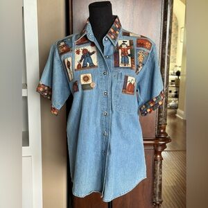 Vintage Blue Diamond Fall‎ Denim Button Shirt